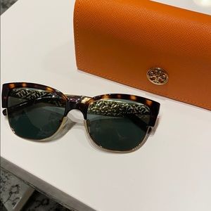 Tory Burch Havana Metal Rectangle Sunglasses